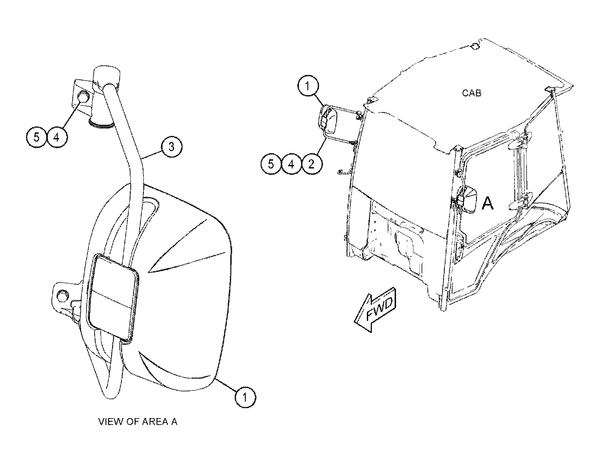 MIRROR AS 1800448 For Caterpillar 422E, 422F, 428E, 428F, 432E, 432F, 434E, 434F, 442E, 444E, 444F, 450E, TH103, TH220B, TH330B, TH340B, TH350B, TH355B, TH460B, TH560B, TH580B, TH62, TH63, TH82, TH83